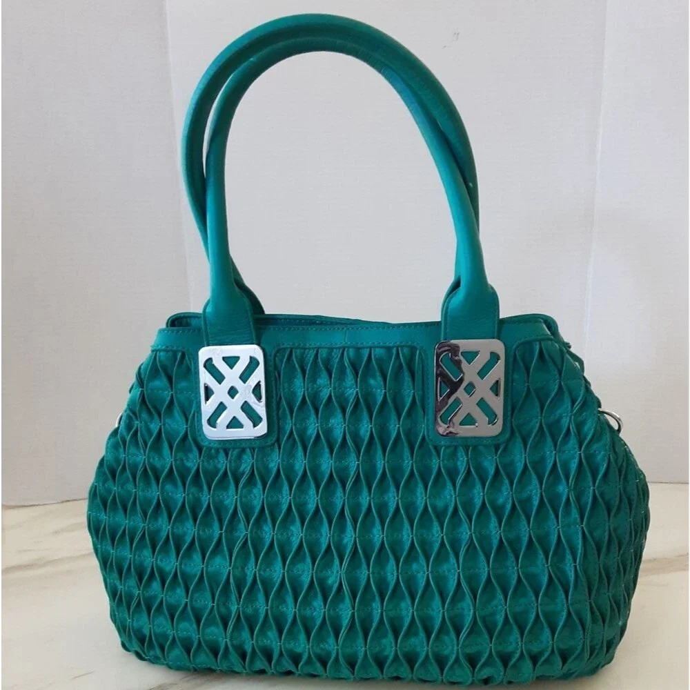 J HAWKENS LTD Teal 100% Leather Quilted Crossbody | Handbag NWOT